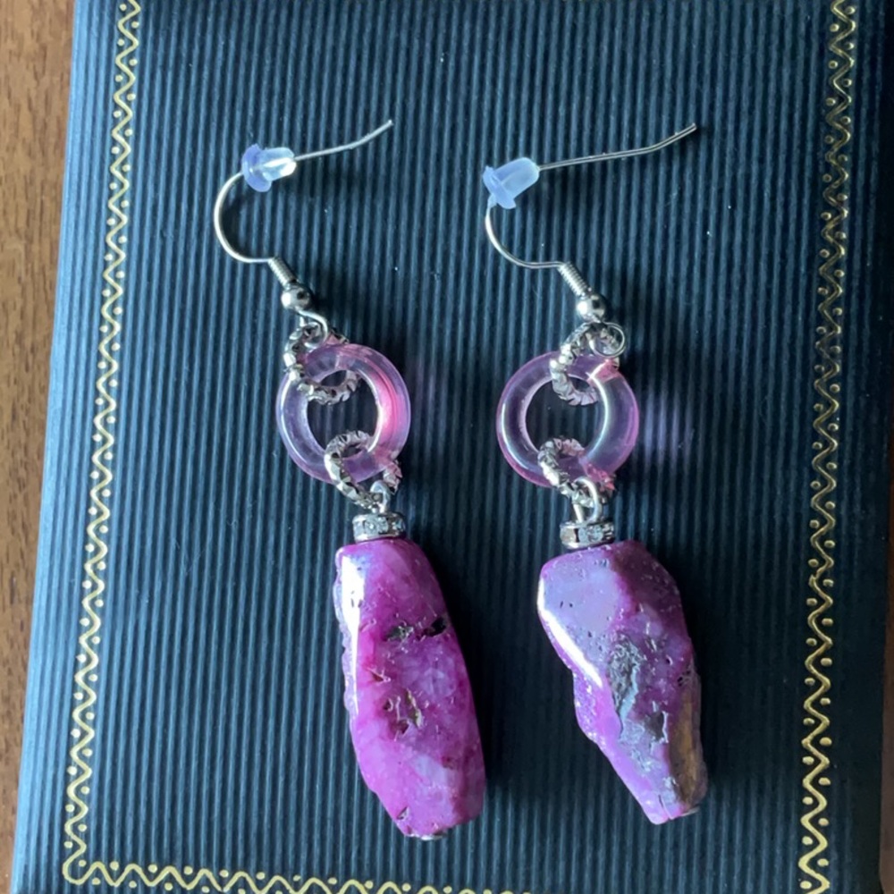 Unique Purple Semi-Precious Dangle Earrings with Silver Hooks